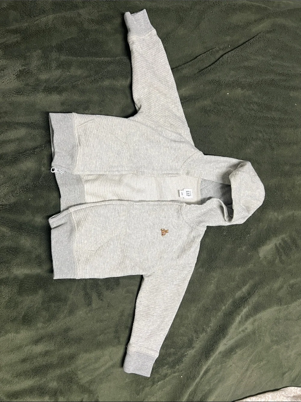 GAP Light Gray baby Hooded Zip Sweatshirt with Embroidered Detail